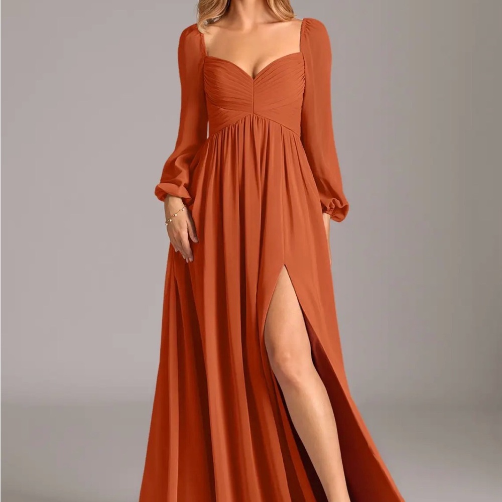 Azazie Terracotta Long Sleeve Dress